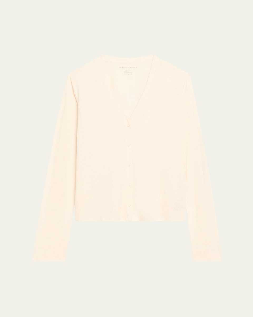 V-Neck Button-Down Long-Sleeve Stretch-Linen Cardigan